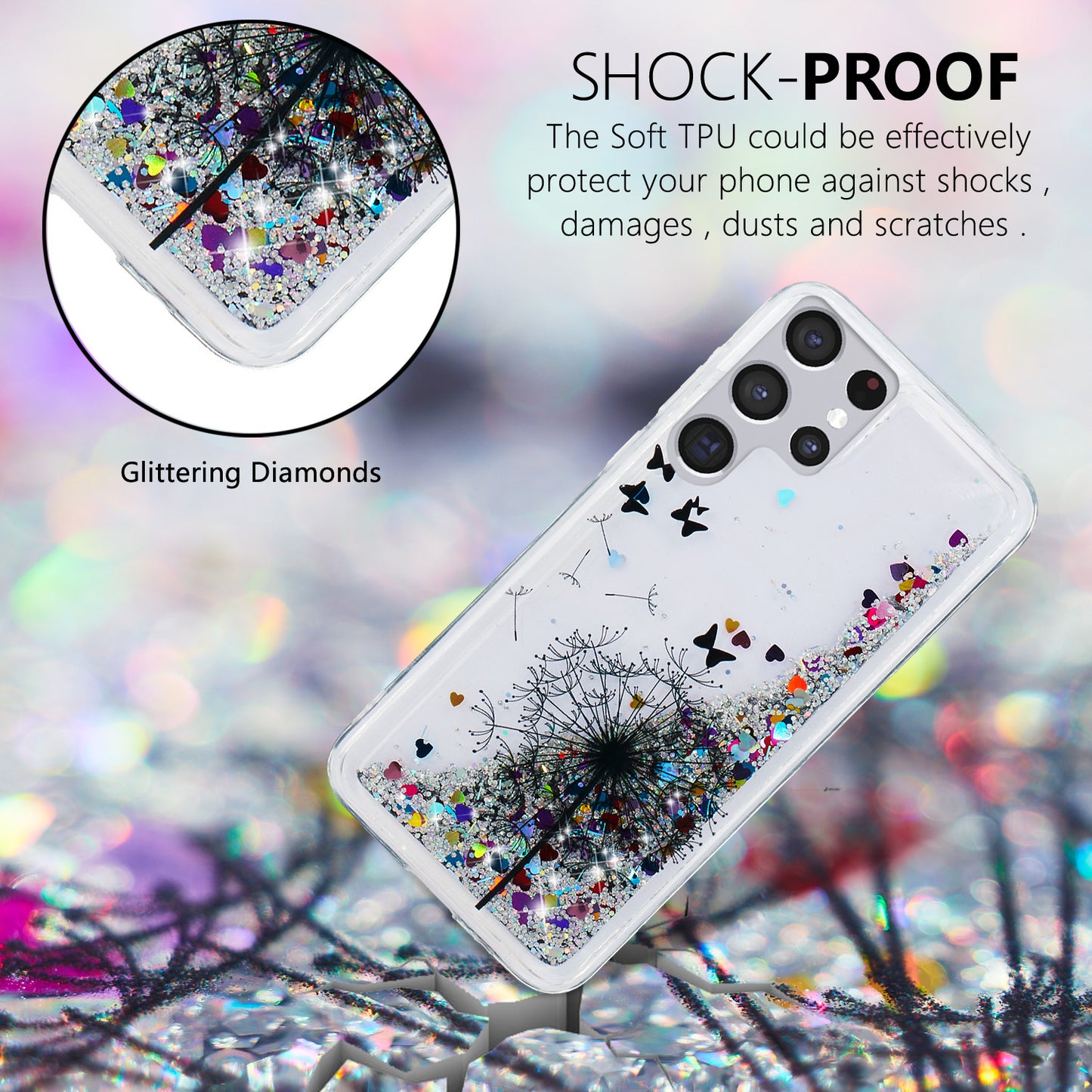 For Samsung Galaxy S23 Ultra Glitter Liquid Quicksand TPU Phone Case Embossment Pattern Phone Cover