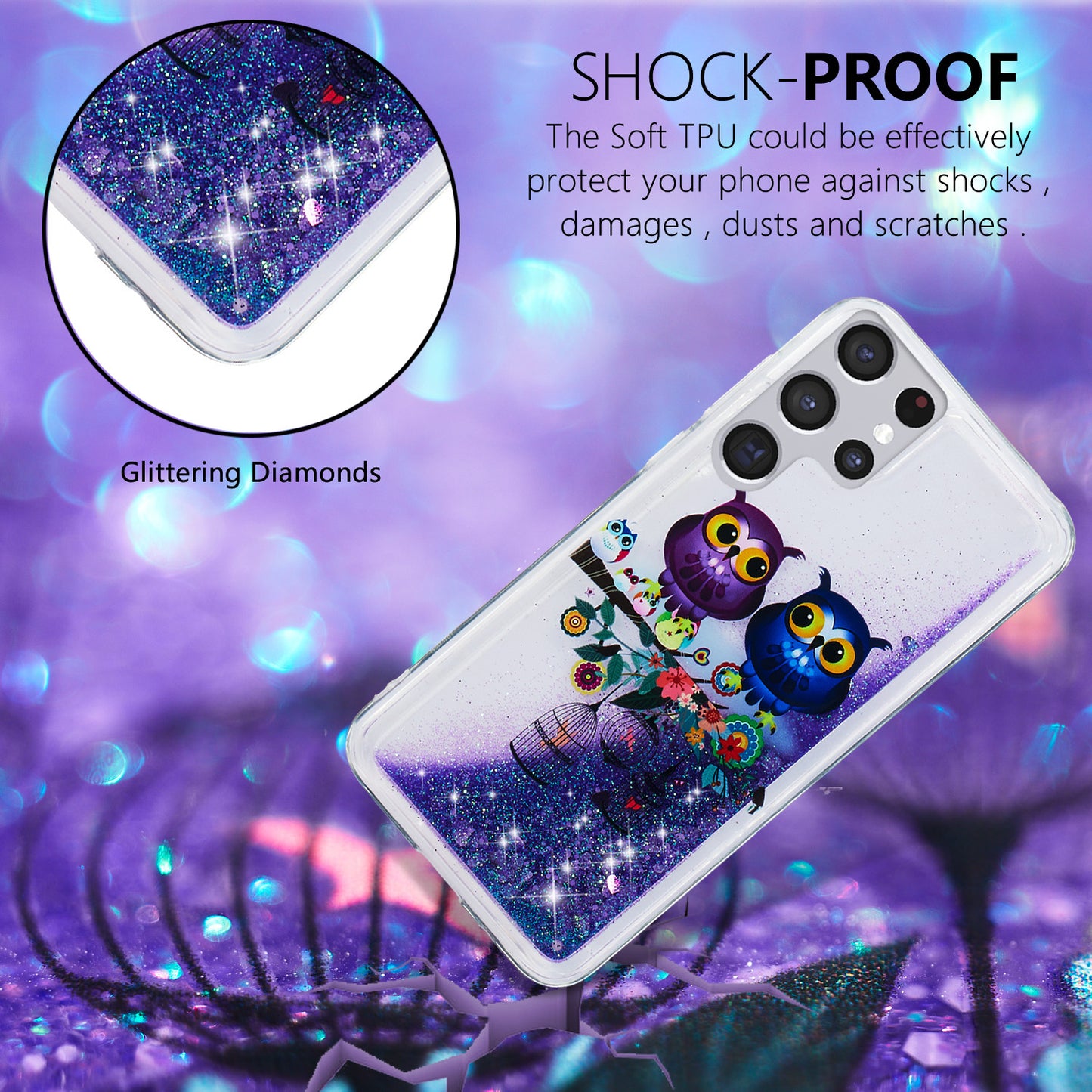 For Samsung Galaxy S23 Ultra Glitter Liquid Quicksand TPU Phone Case Embossment Pattern Phone Cover