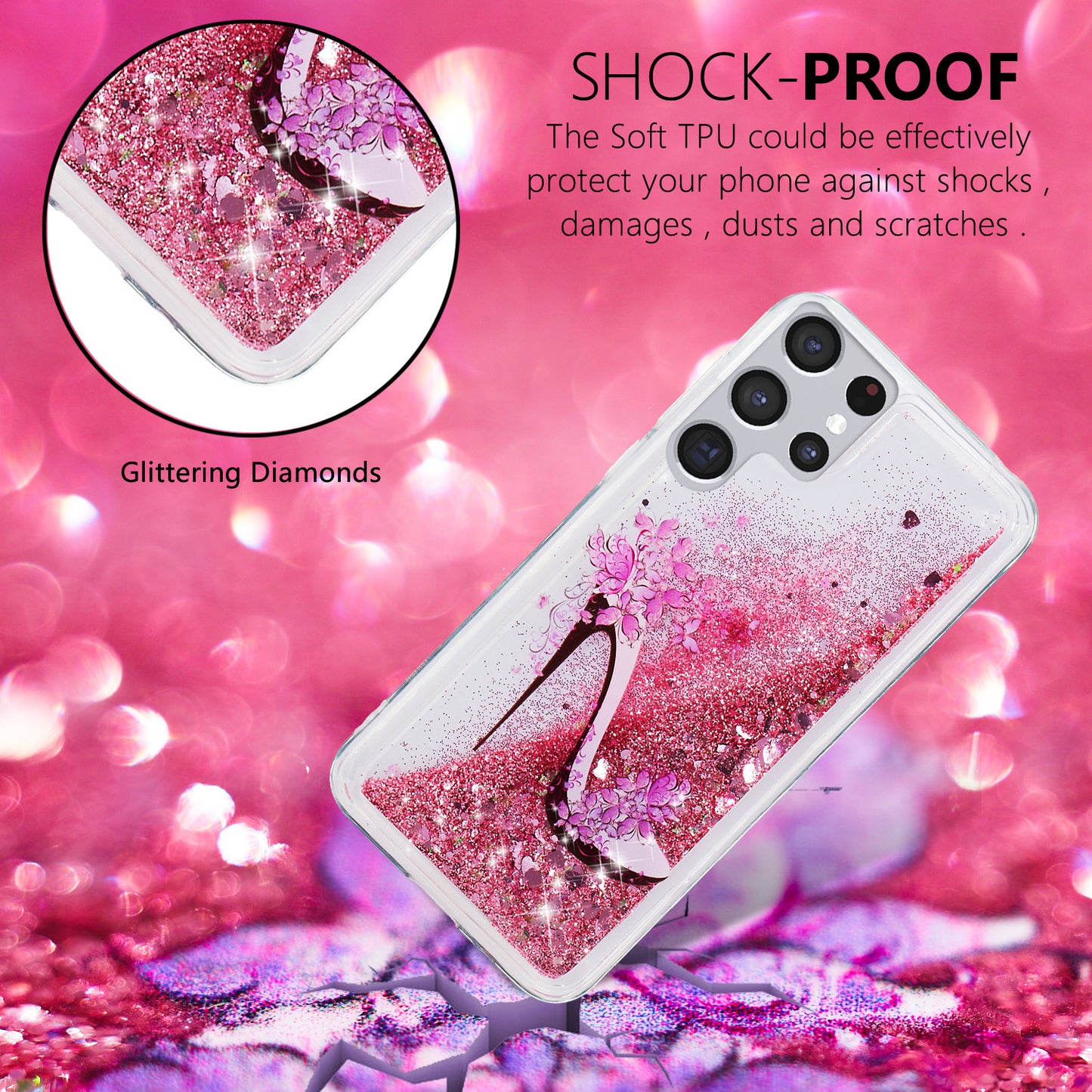 For Samsung Galaxy S23 Ultra Glitter Liquid Quicksand TPU Phone Case Embossment Pattern Phone Cover