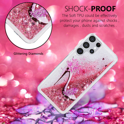 For Samsung Galaxy S23 Ultra Glitter Liquid Quicksand TPU Phone Case Embossment Pattern Phone Cover