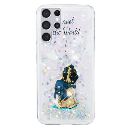 For Samsung Galaxy S23 Ultra Glitter Liquid Quicksand TPU Phone Case Embossment Pattern Phone Cover