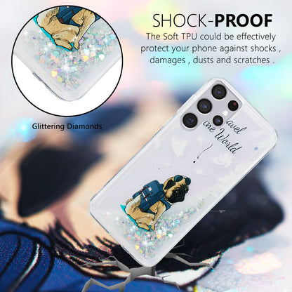 For Samsung Galaxy S23 Ultra Glitter Liquid Quicksand TPU Phone Case Embossment Pattern Phone Cover