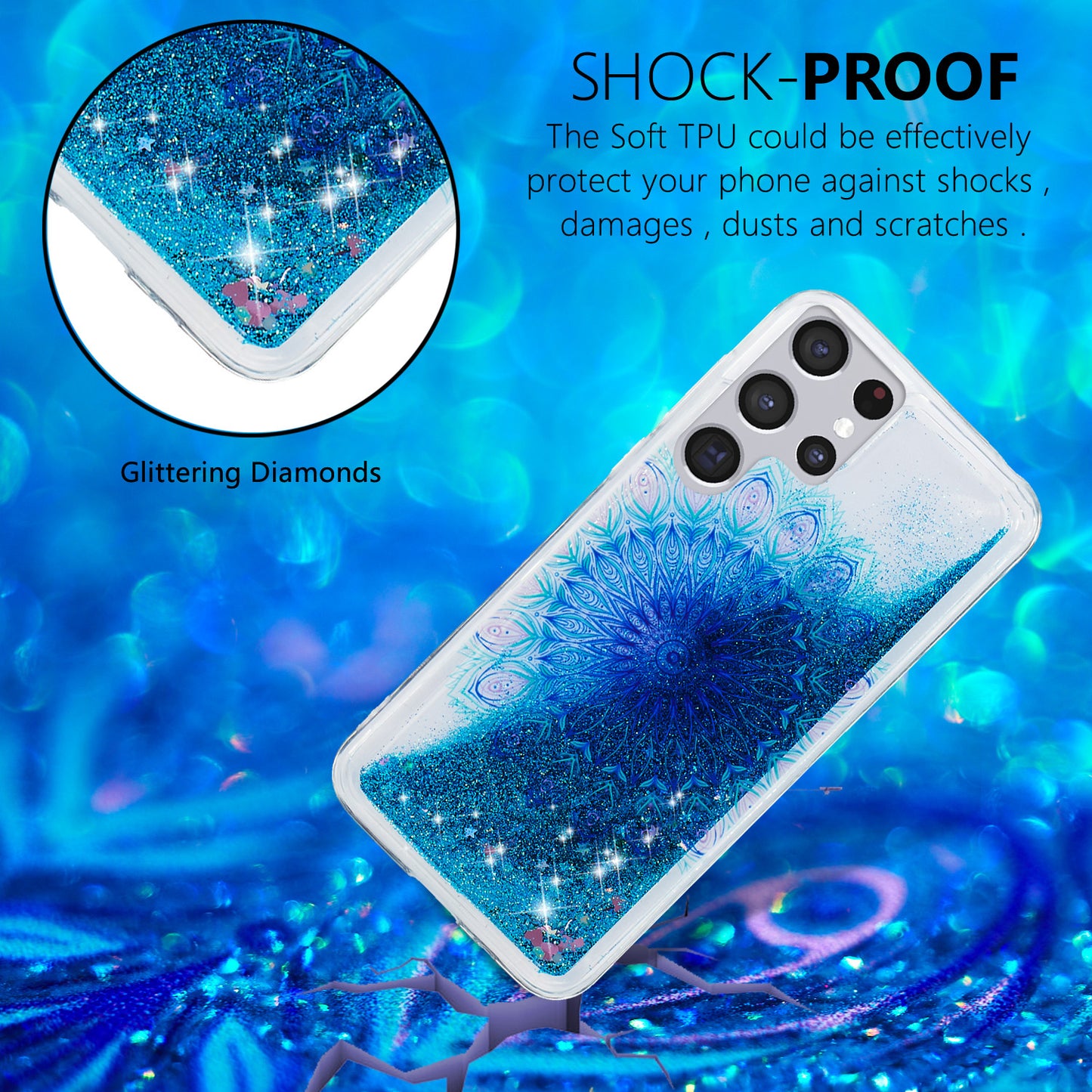 For Samsung Galaxy S23 Ultra Glitter Liquid Quicksand TPU Phone Case Embossment Pattern Phone Cover