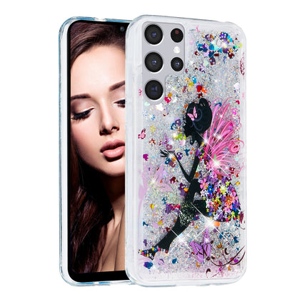 For Samsung Galaxy S23 Ultra Glitter Liquid Quicksand TPU Phone Case Embossment Pattern Phone Cover