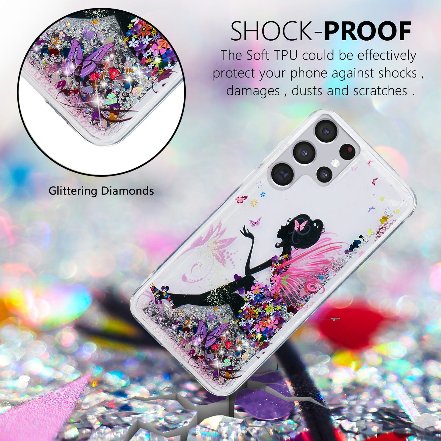 For Samsung Galaxy S23 Ultra Glitter Liquid Quicksand TPU Phone Case Embossment Pattern Phone Cover