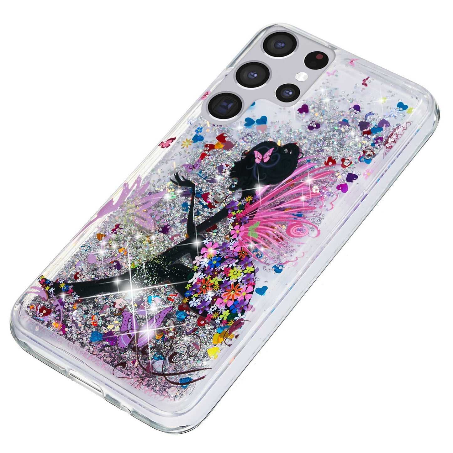 For Samsung Galaxy S23 Ultra Glitter Liquid Quicksand TPU Phone Case Embossment Pattern Phone Cover