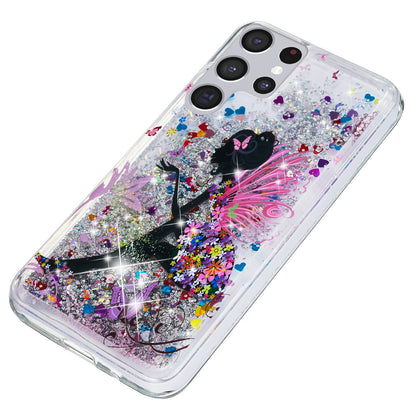 For Samsung Galaxy S23 Ultra Glitter Liquid Quicksand TPU Phone Case Embossment Pattern Phone Cover