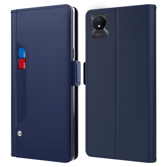 For vivo Y11 (2023) Phone Case PU Leather Flip Cover Card Holder Anti-Drop Phone Shell with Mirror