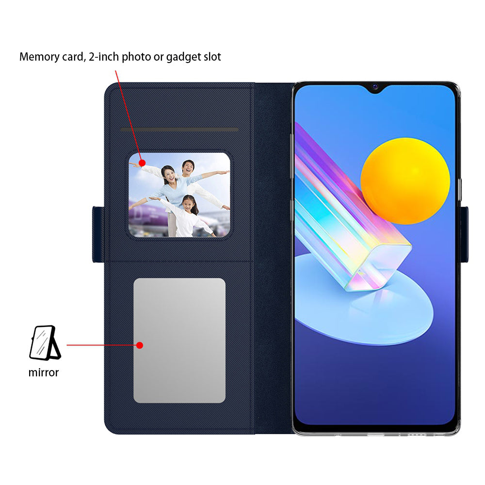 For vivo Y11 (2023) Phone Case PU Leather Flip Cover Card Holder Anti-Drop Phone Shell with Mirror