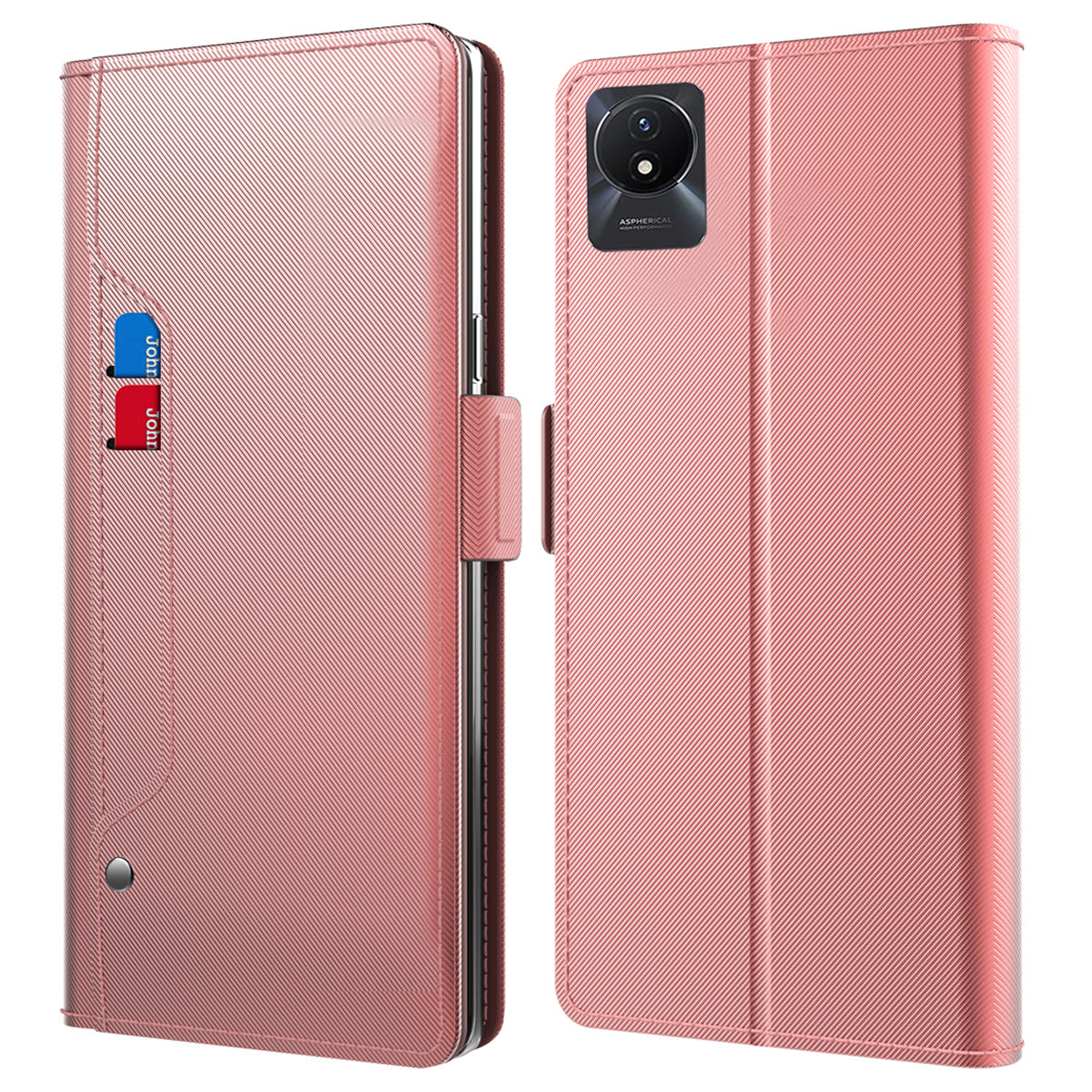 For vivo Y11 (2023) Phone Case PU Leather Flip Cover Card Holder Anti-Drop Phone Shell with Mirror