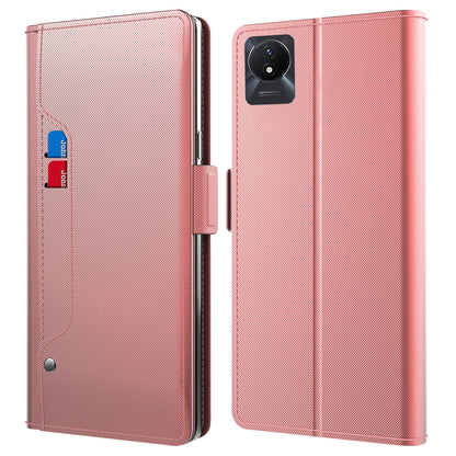 For vivo Y11 (2023) Phone Case PU Leather Flip Cover Card Holder Anti-Drop Phone Shell with Mirror