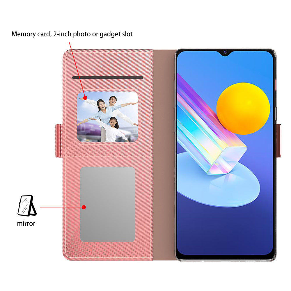 For vivo Y11 (2023) Phone Case PU Leather Flip Cover Card Holder Anti-Drop Phone Shell with Mirror