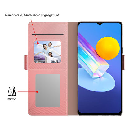 For vivo Y11 (2023) Phone Case PU Leather Flip Cover Card Holder Anti-Drop Phone Shell with Mirror