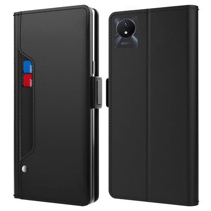 For vivo Y11 (2023) Phone Case PU Leather Flip Cover Card Holder Anti-Drop Phone Shell with Mirror