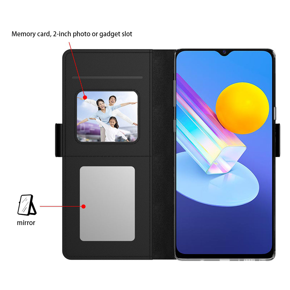 For vivo Y11 (2023) Phone Case PU Leather Flip Cover Card Holder Anti-Drop Phone Shell with Mirror