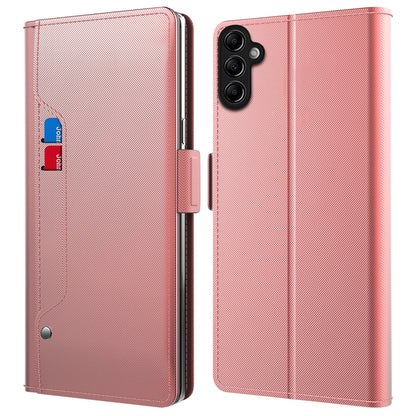 For Samsung Galaxy A24 4G PU Leather Cover Card Holder Stand Case Anti-Drop Phone Shell with Mirror