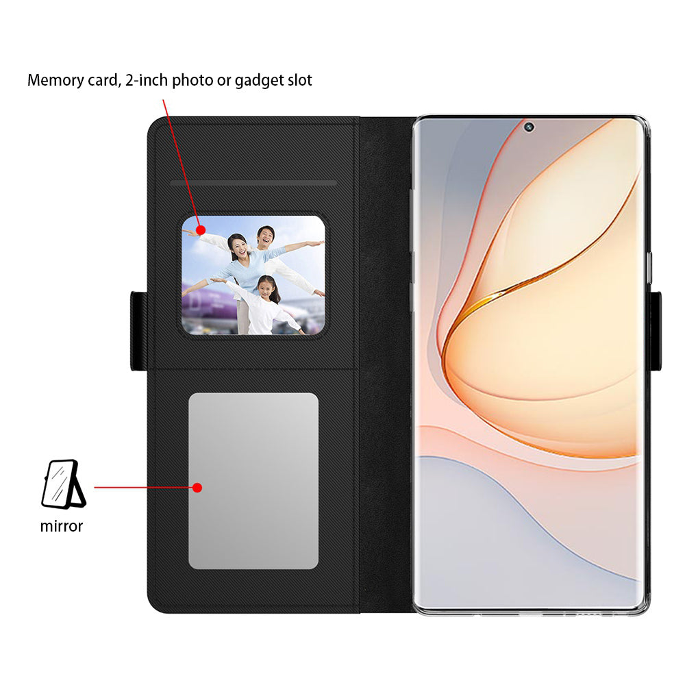 For ZTE nubia Red Magic 8 Pro 5G Leather Flip Cover with Mirror Card Holder Stand Protective Phone Case