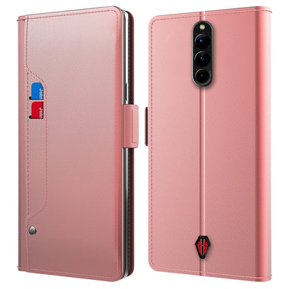 For ZTE nubia Red Magic 8 Pro 5G Leather Flip Cover with Mirror Card Holder Stand Protective Phone Case
