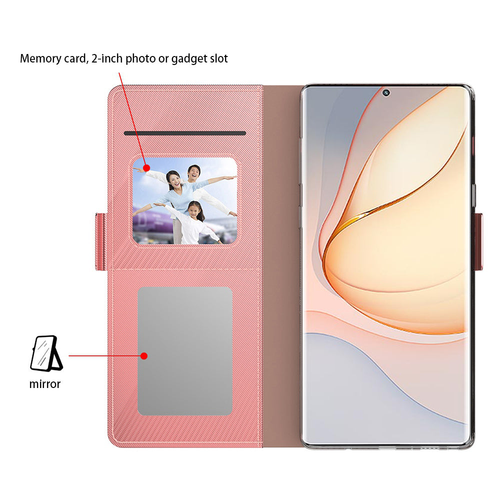 For ZTE nubia Red Magic 8 Pro 5G Leather Flip Cover with Mirror Card Holder Stand Protective Phone Case