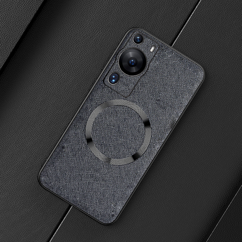 Magnetic Phone Case for Huawei P60 Pro , Leather Coated TPU Cross Texture Smartphone Cover