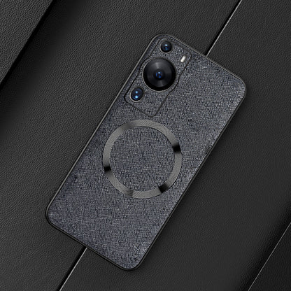 Magnetic Phone Case for Huawei P60 Pro , Leather Coated TPU Cross Texture Smartphone Cover