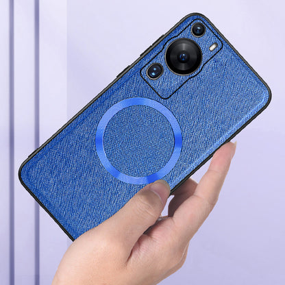 Magnetic Phone Case for Huawei P60 Pro , Leather Coated TPU Cross Texture Smartphone Cover