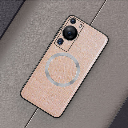 Magnetic Phone Case for Huawei P60 Pro , Leather Coated TPU Cross Texture Smartphone Cover