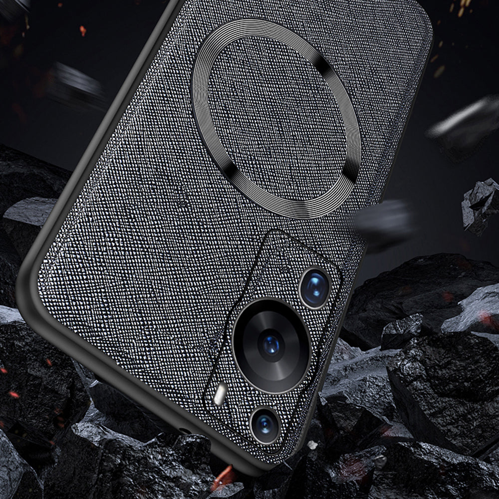 Magnetic Phone Case for Huawei P60 Pro , Leather Coated TPU Cross Texture Smartphone Cover