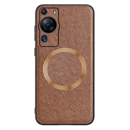 Magnetic Phone Case for Huawei P60 Pro , Leather Coated TPU Cross Texture Smartphone Cover