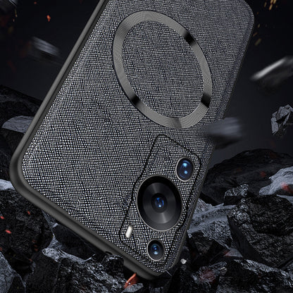 Magnetic Phone Case for Huawei P60 Pro , Leather Coated TPU Cross Texture Smartphone Cover