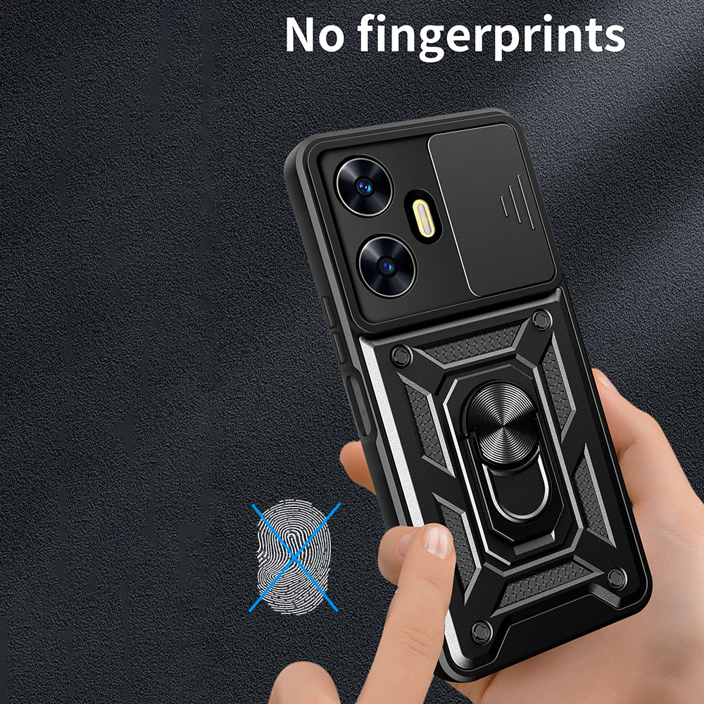 For Realme C55 Kickstand Phone Case Slide Camera Protection PC+TPU Car Mount Phone Cover