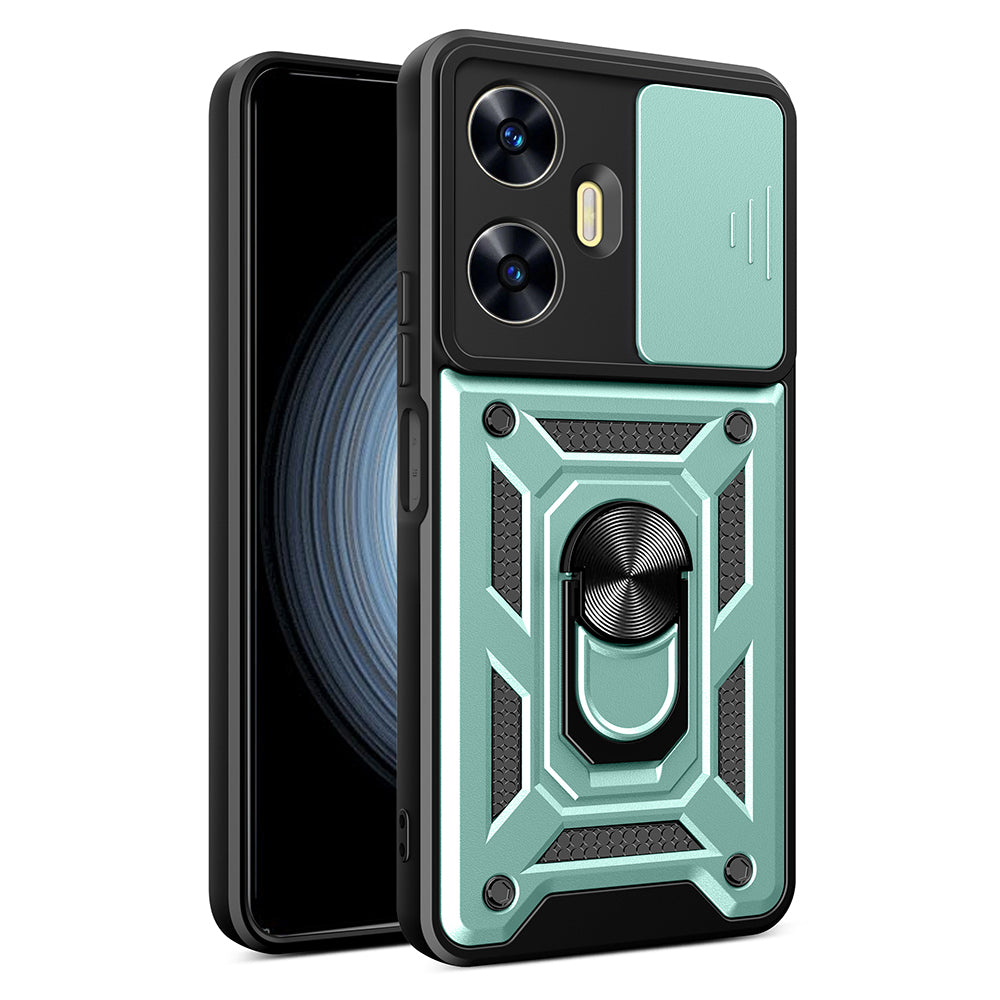 For Realme C55 Kickstand Phone Case Slide Camera Protection PC+TPU Car Mount Phone Cover