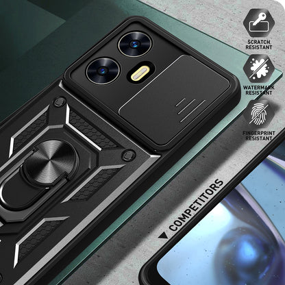 For Realme C55 Kickstand Phone Case Slide Camera Protection PC+TPU Car Mount Phone Cover