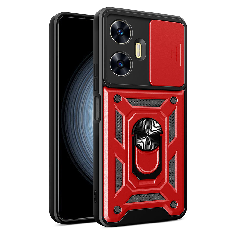 For Realme C55 Kickstand Phone Case Slide Camera Protection PC+TPU Car Mount Phone Cover