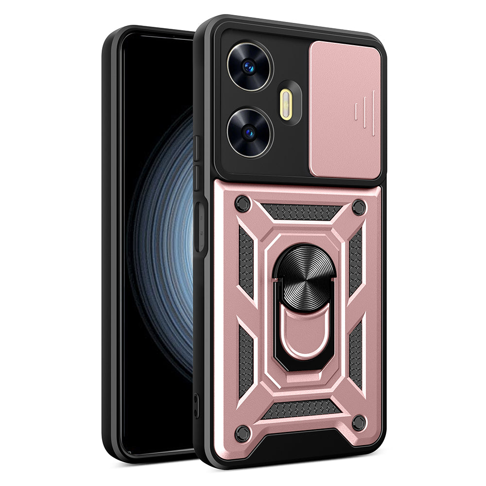 For Realme C55 Kickstand Phone Case Slide Camera Protection PC+TPU Car Mount Phone Cover