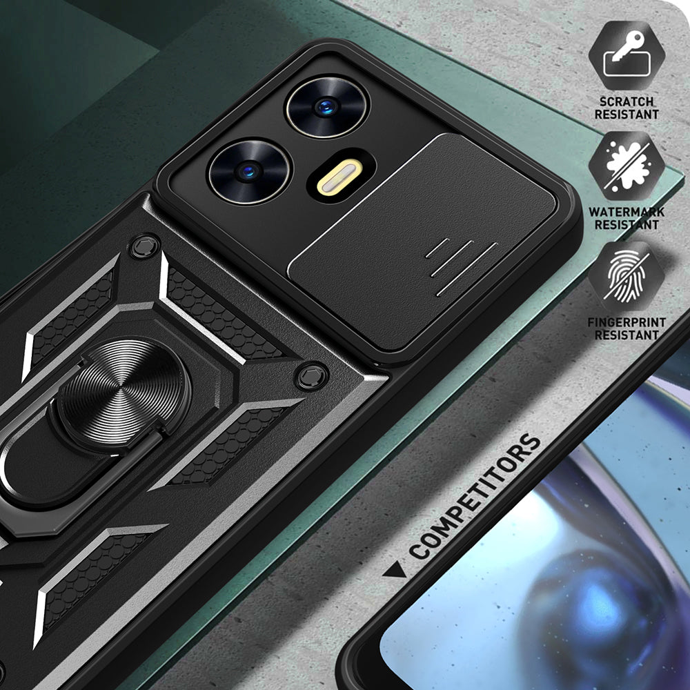 For Realme C55 Kickstand Phone Case Slide Camera Protection PC+TPU Car Mount Phone Cover