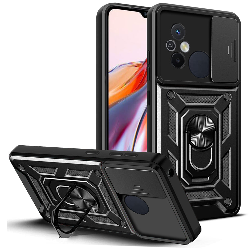 For Xiaomi Redmi 12C 4G Kickstand Phone Case PC+TPU Cover with Slide Camera Lid