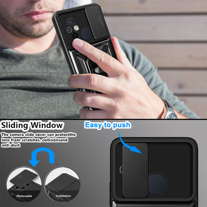 For Xiaomi Redmi 12C 4G Kickstand Phone Case PC+TPU Cover with Slide Camera Lid