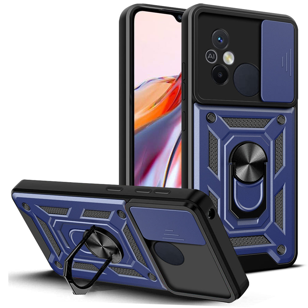 For Xiaomi Redmi 12C 4G Kickstand Phone Case PC+TPU Cover with Slide Camera Lid