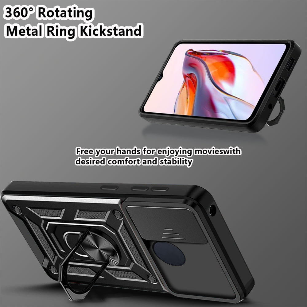 For Xiaomi Redmi 12C 4G Kickstand Phone Case PC+TPU Cover with Slide Camera Lid
