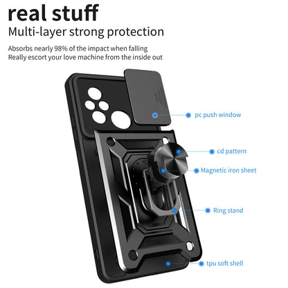 For Xiaomi Redmi 12C 4G Kickstand Phone Case PC+TPU Cover with Slide Camera Lid