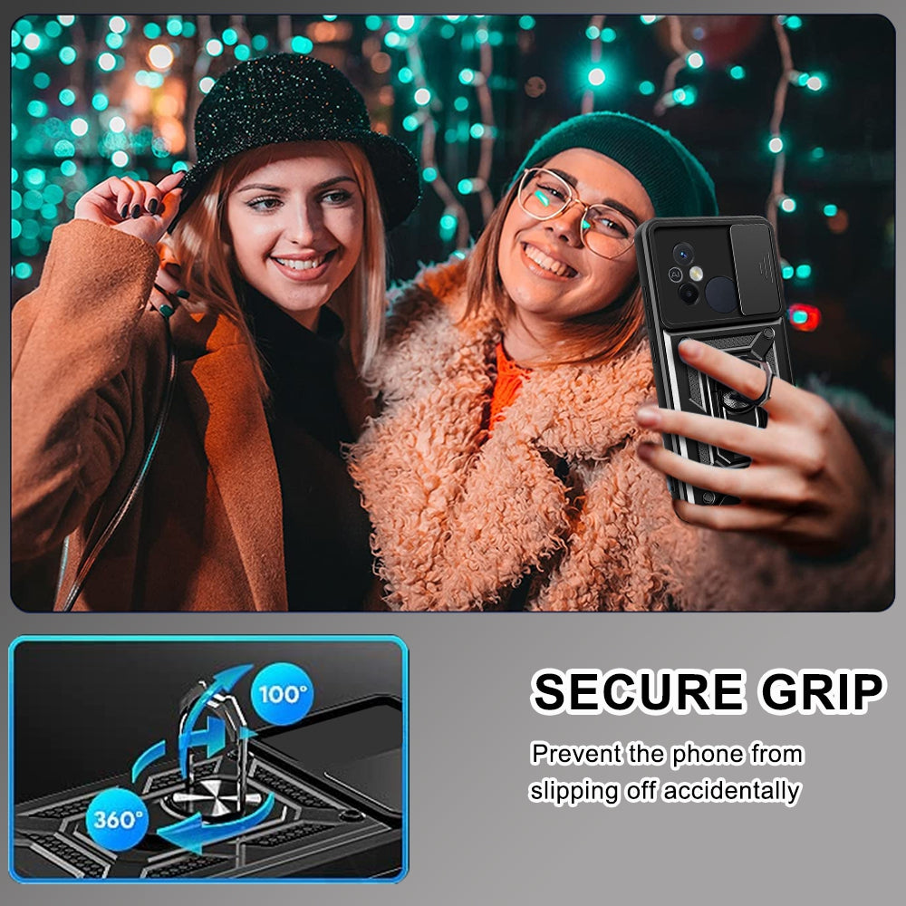 For Xiaomi Redmi 12C 4G Kickstand Phone Case PC+TPU Cover with Slide Camera Lid