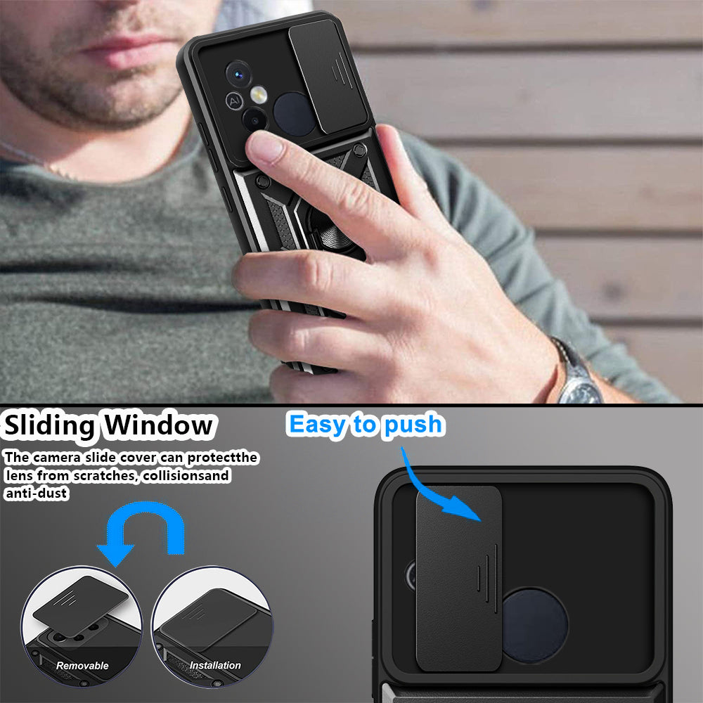 For Xiaomi Redmi 12C 4G Kickstand Phone Case PC+TPU Cover with Slide Camera Lid