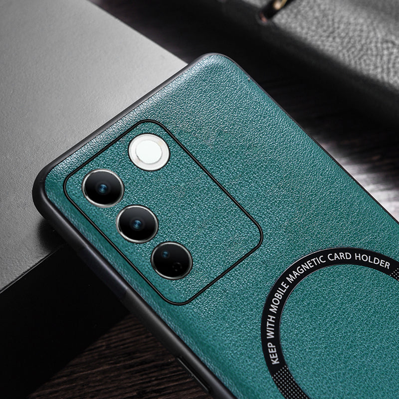 For vivo S16 Magnetic Phone Case Leather Coated PC+TPU Protective Phone Cover