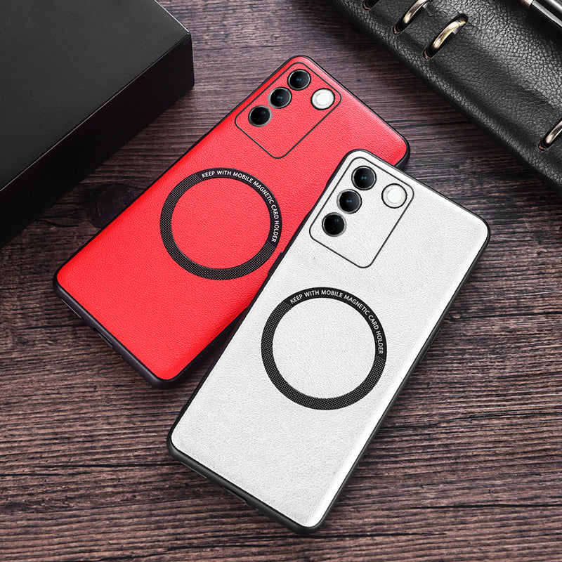 For vivo S16 Magnetic Phone Case Leather Coated PC+TPU Protective Phone Cover