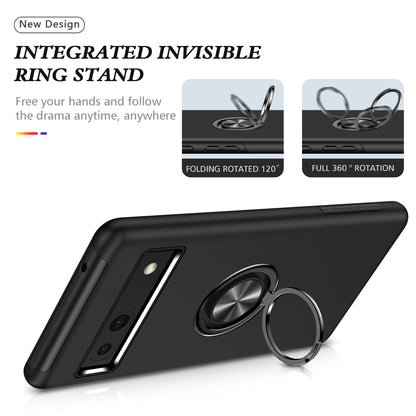 For Google Pixel 7a Rotary Ring Kickstand Phone Case PC+TPU Anti-Drop Back Cover