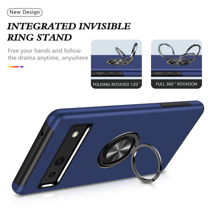 For Google Pixel 7a Rotary Ring Kickstand Phone Case PC+TPU Anti-Drop Back Cover
