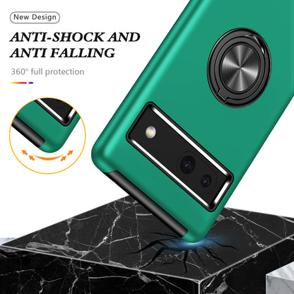For Google Pixel 7a Rotary Ring Kickstand Phone Case PC+TPU Anti-Drop Back Cover
