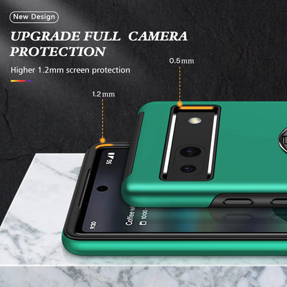 For Google Pixel 7a Rotary Ring Kickstand Phone Case PC+TPU Anti-Drop Back Cover
