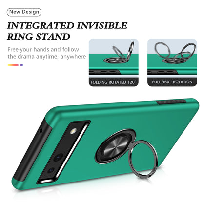 For Google Pixel 7a Rotary Ring Kickstand Phone Case PC+TPU Anti-Drop Back Cover